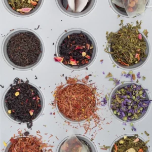 Set of 12 organic, dried flower and herb teas for wellness from the garden