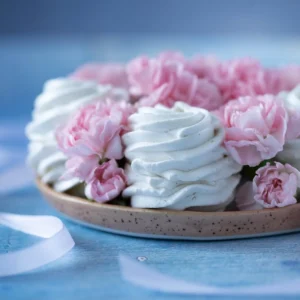 Chrysanthemum Marshmallow Swirls on a wooden plate